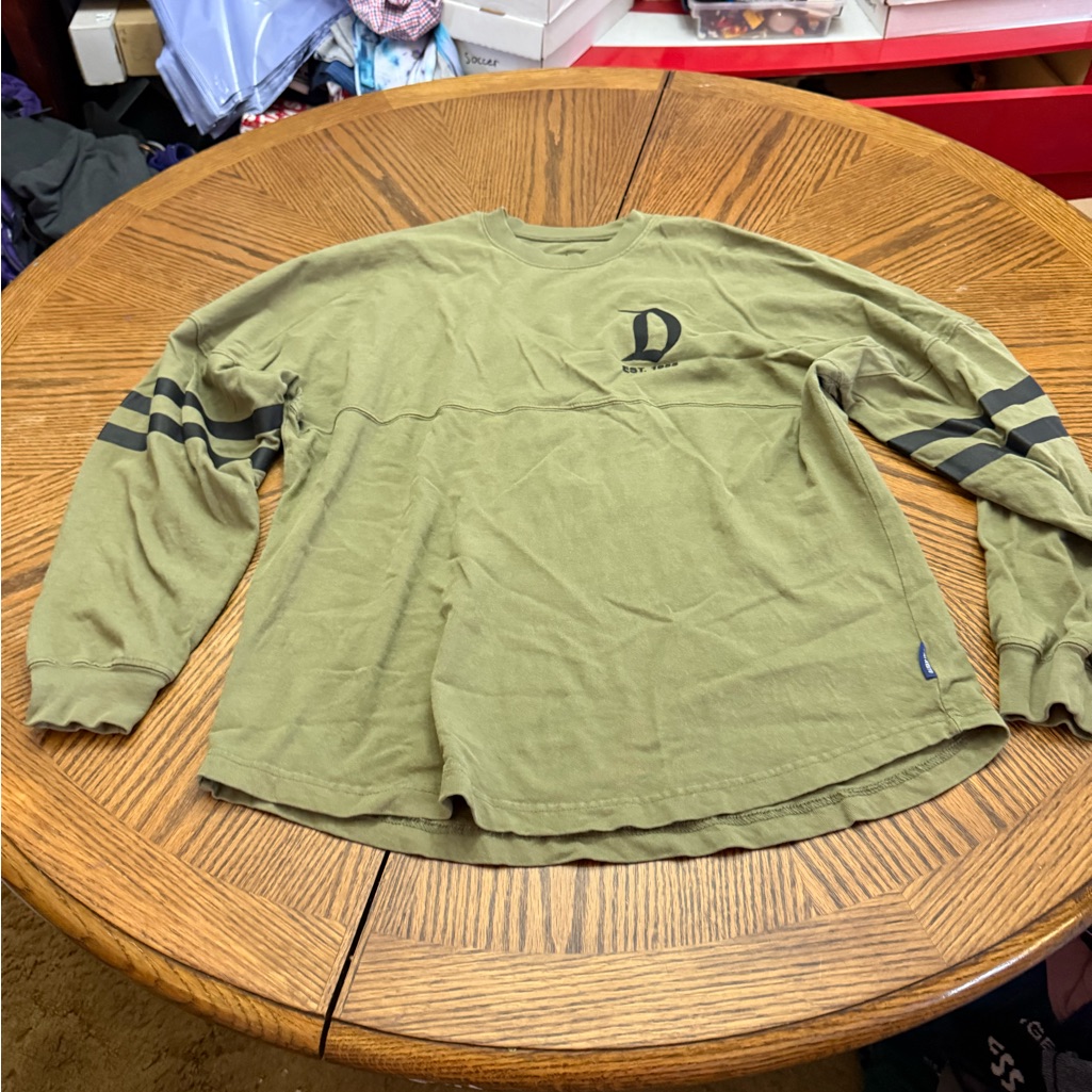 Disney Olive Green Long-Sleeve Tee With Black Sleeve Stripes